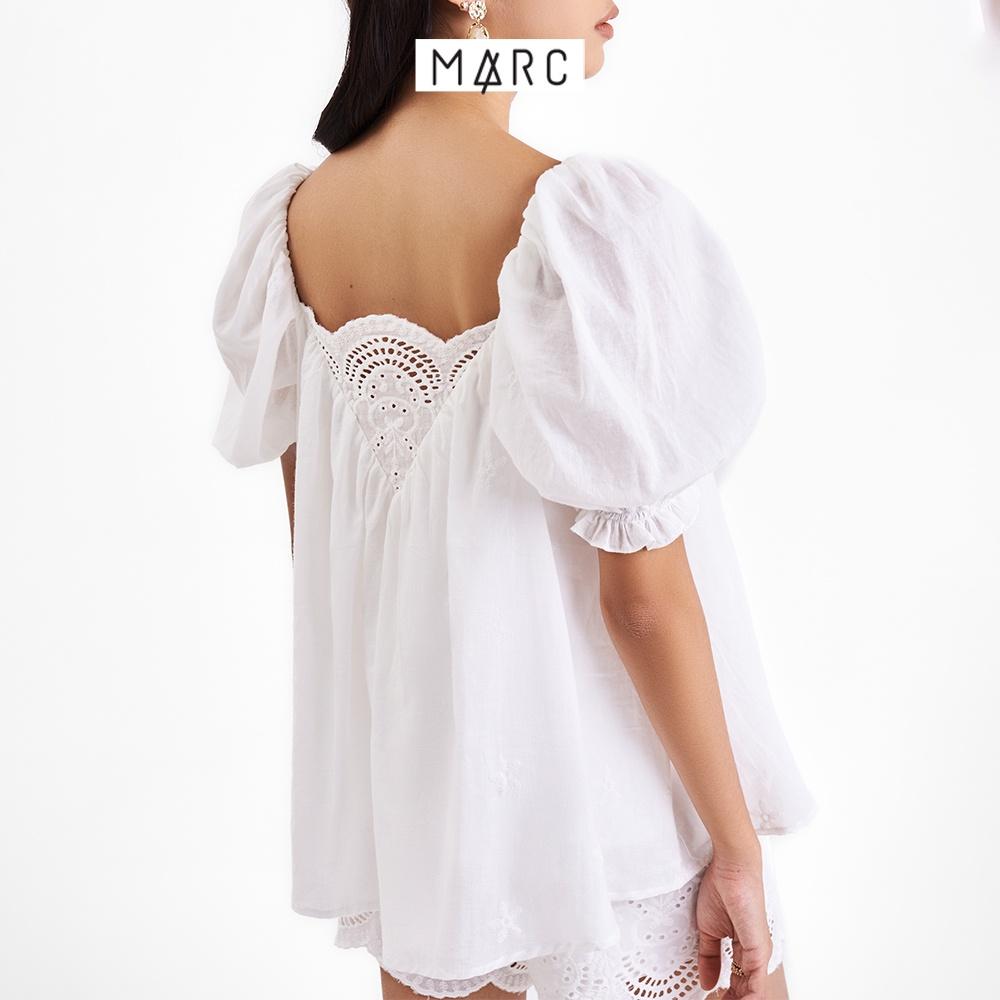 Áo kiểu nữ MARC FASHION form rộng cổ tim đắp ren tay phồng FAVH070122