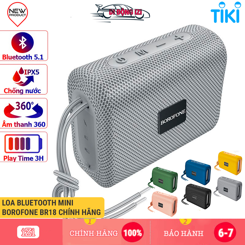 Loa Bluetooth BorofoneBR18 Mini, Loa Không Dây V5.1 Nhỏ Gọn, Bass Mạnh Mẽ, Hỗ Trợ Thẻ Nhớ TF, USB, AUX 