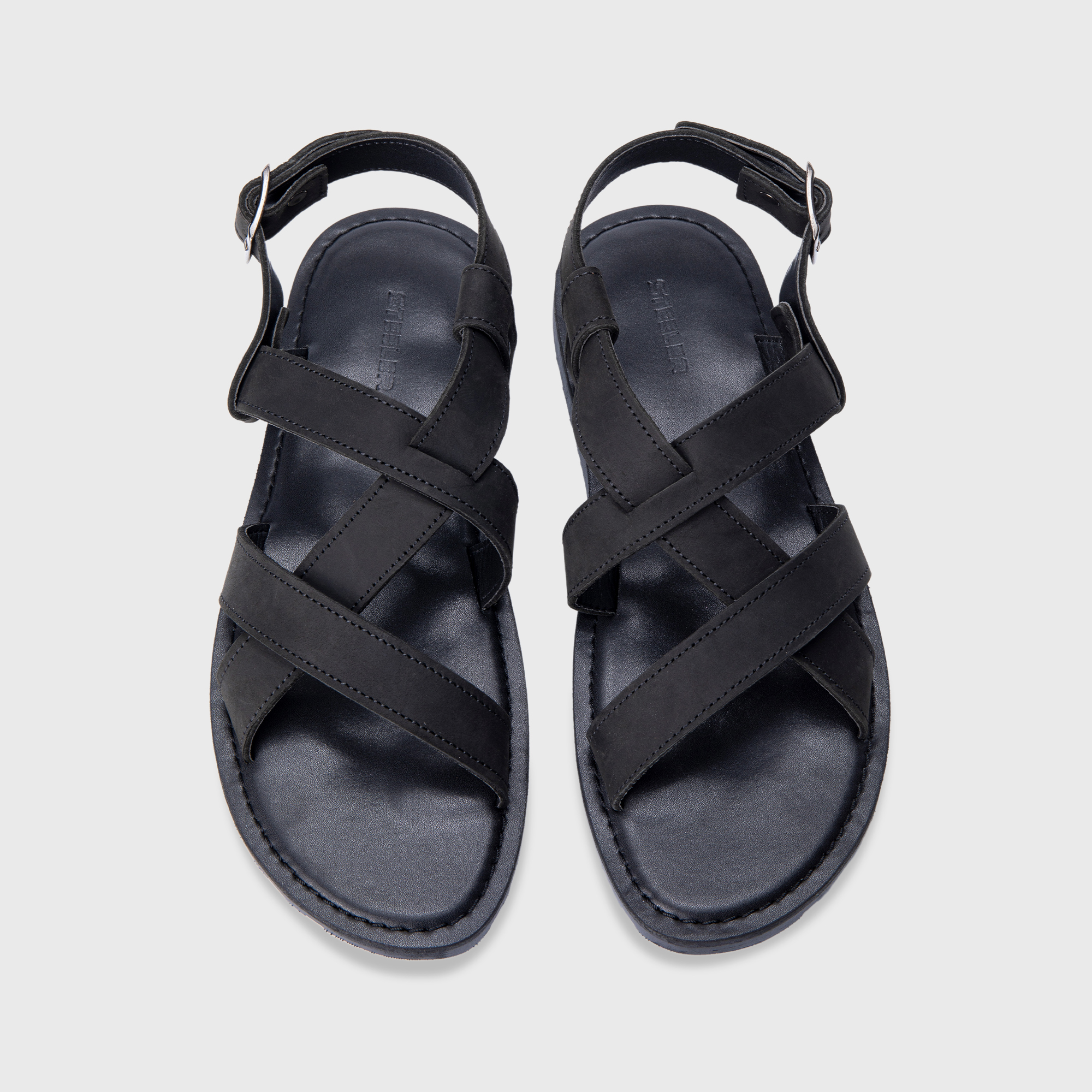 Sandal da bò 100% nam STEELER - sandal unisex S9 ĐEN - chất liệu da bò sáp, đế cao su.