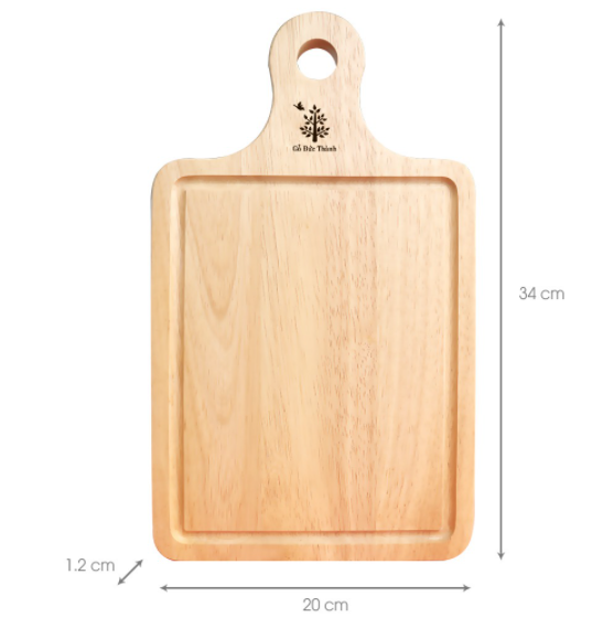 Thớt gỗ chữ nhật có tay cầm, có rãnh, bền đẹp sang trọng, an toàn cho sức khỏe - KT 34 x 20 x 1.2 cm - Gỗ Đức Thành