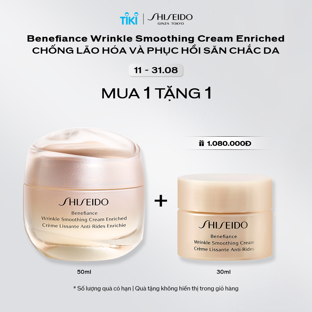 [Mua 1 Tặng 1] MUA Kem dưỡng da chống lão hóa giàu ẩm Shiseido Benefiance Wrinkle Smoothing Cream Enriched 50ml TẶNG Kem dưỡng da Shiseido Benefiance Wrinkle Smoothing Cream 30ml