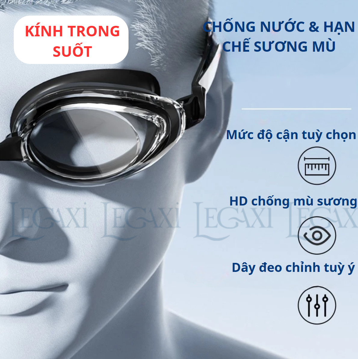 Kính Bơi Cận Thị Từ 1.5 Đến 8.0 Độ Mắt Tráng Gương Chống UV, Hấp Hơi Cho Người Lớn Và Trẻ Em