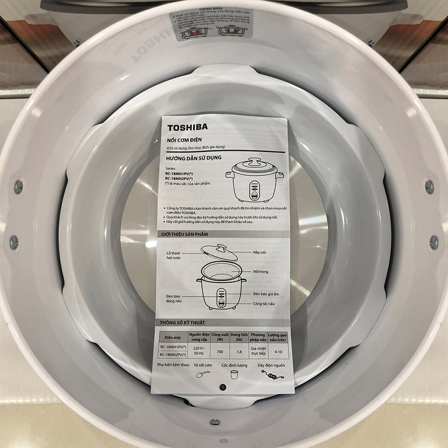 Nồi cơm nắp rời Toshiba 1,8 lít RC-18MH2PV - Hàng chính hãng
