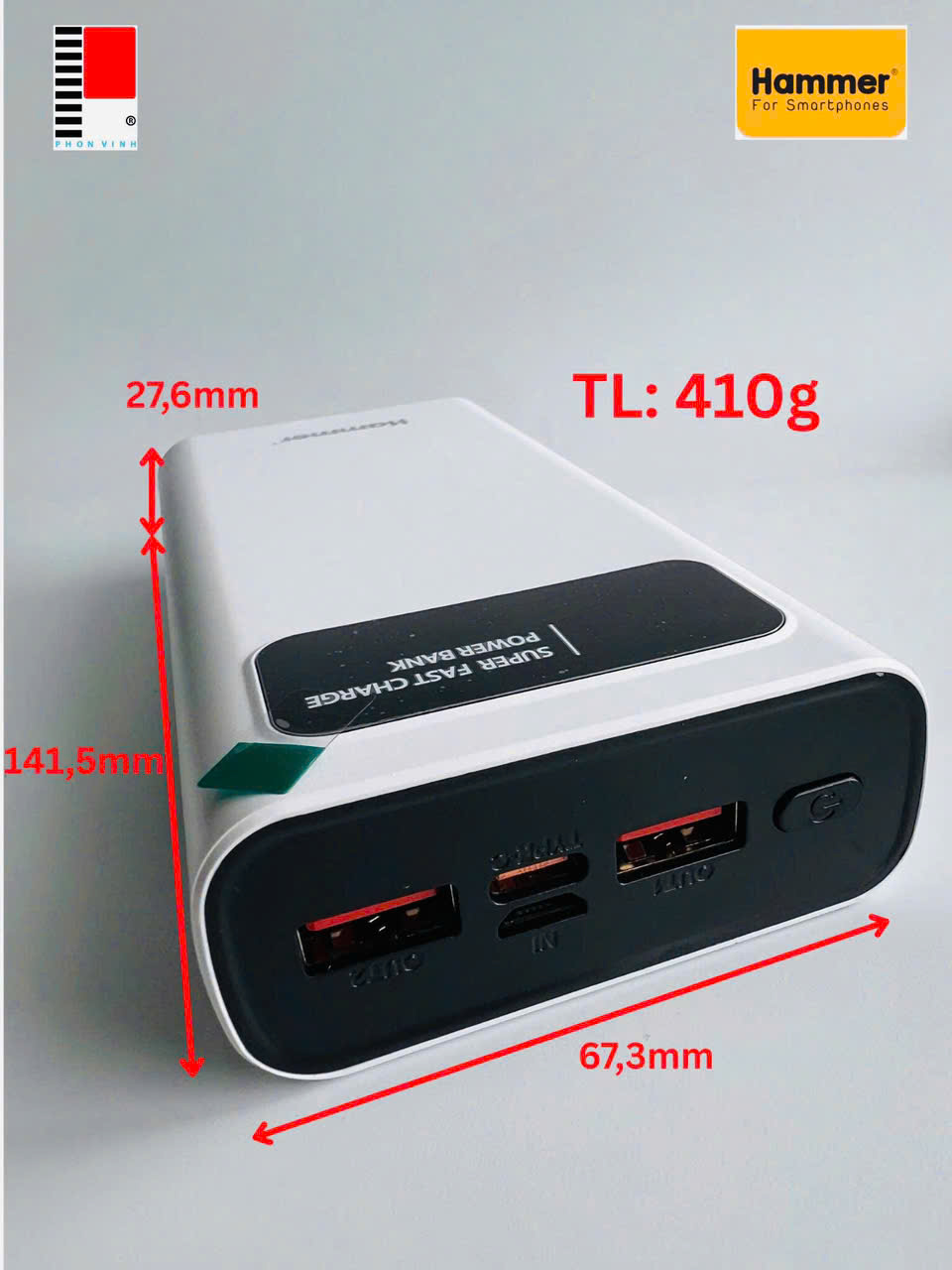 Sạc dự phòng Ham mer H-P88 22.5W - 20.000mAh, Kim Ánh cam kết hàng chính hãng bảo hành 12 tháng