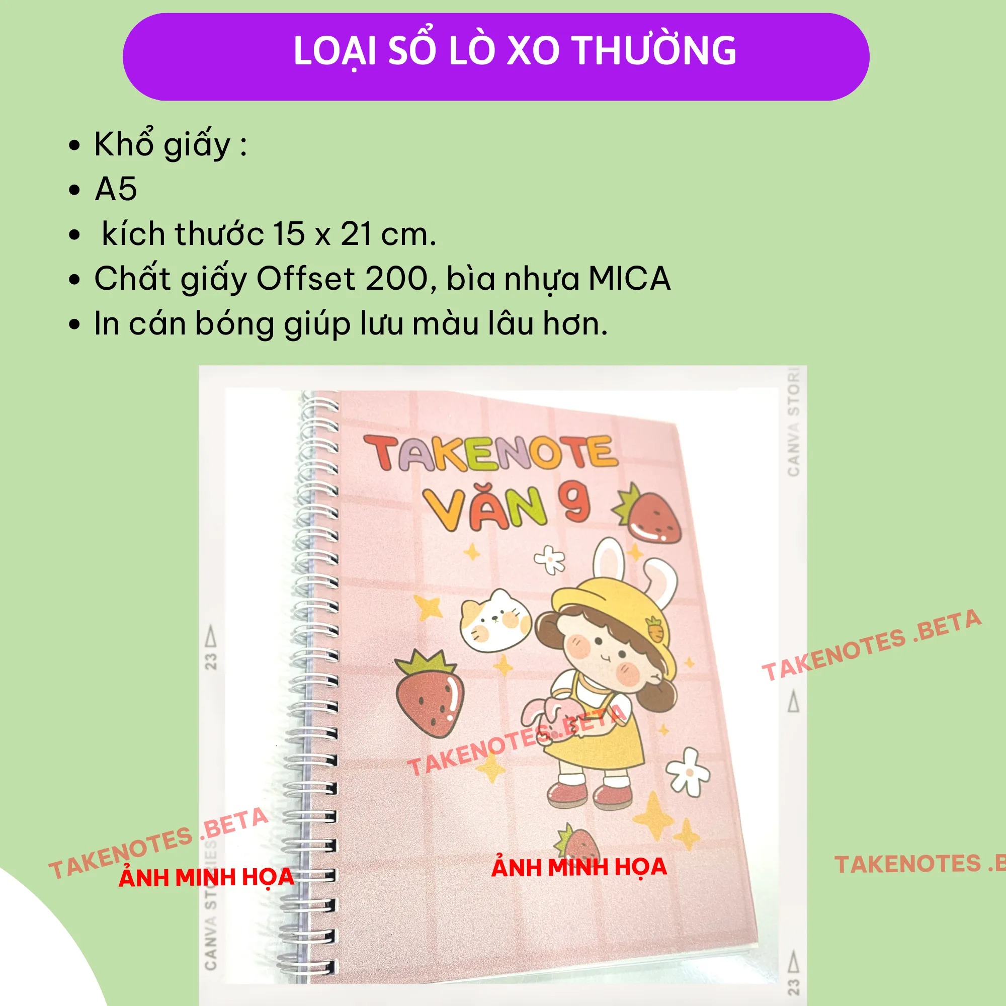 Sổ Takenote Văn 9 tổng hợp công thức trang trí sticker dễ hiểu- 2 loại sổ lò xo bìa trong Beta, sổ còng đóng Binder