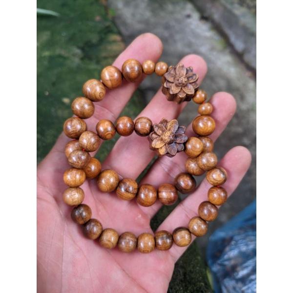 Vòng tay nữ mix charm hoa sen chuỗi hạt gỗ thơm bach màu tự nhiên