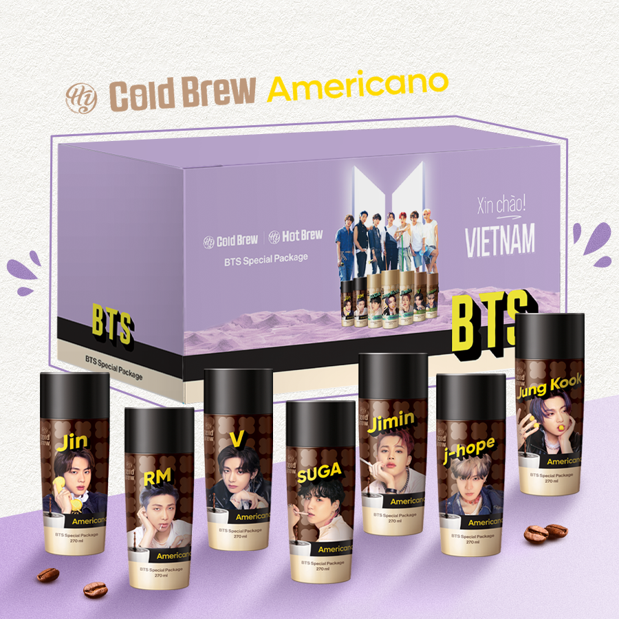 [Combo 7 chai] Cà phê Cold Brew vị Americano Coffee phiên bản BTS - Cafe lon uống lạnh, sử dụng ngay - Chai 270ml