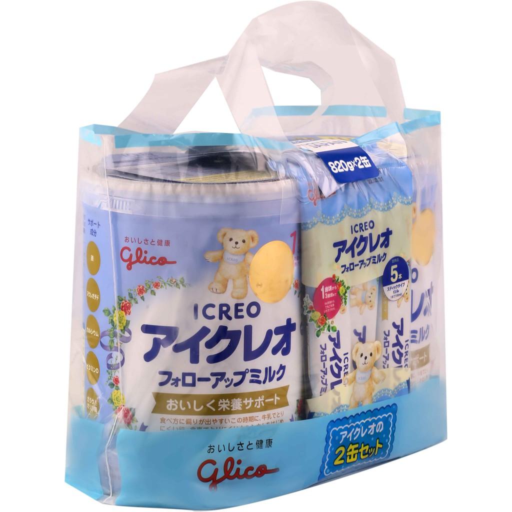 Combo 2 Lon Sữa Glico Icreo Follow Up Milk (Icreo Số 1) Dinh Dưỡng Cho Bé Từ 9 đến 36 Tháng - 820g/lon Kèm 5 Thanh Sữa