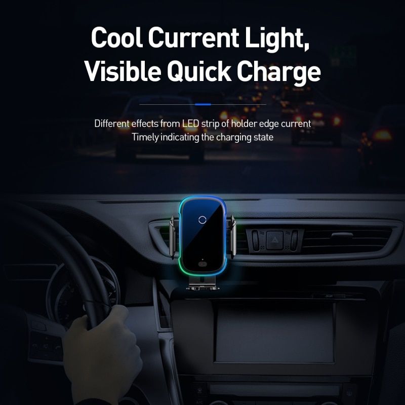 Giá đỡ điện thoại tích hợp sạc không dây dùng trên xe hơi Baseus Light Electric Holder Wireless Charger 15W- Hàng chính hãng