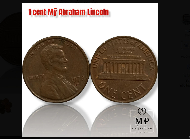 Đồng xu sưu tầm 1 cent Mỹ với hình tổng thống Abraham Lincoln năm ngẫu nhiên