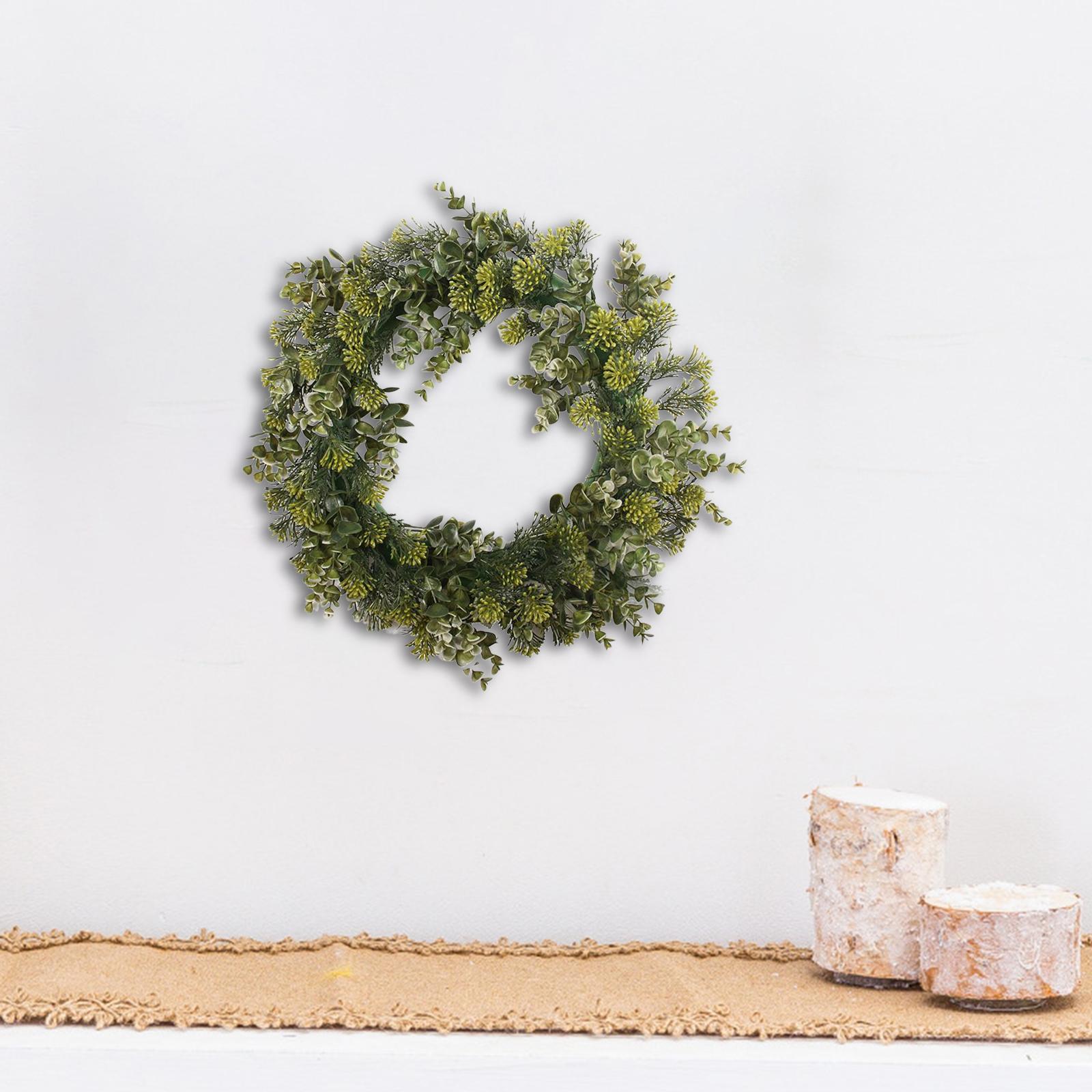 Green Leaves Wreath 16" Green Garland Round for Patio Front Door Party