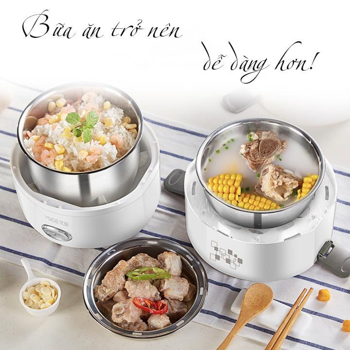 Cặp Lồng Hộp Cơm điện Giữ Nhiệt Inox 3 Tầng Nấu Cơm Luộc Hấp Hâm Sữa Hộp Cơm Văn Phòng - Hàng chính hãng