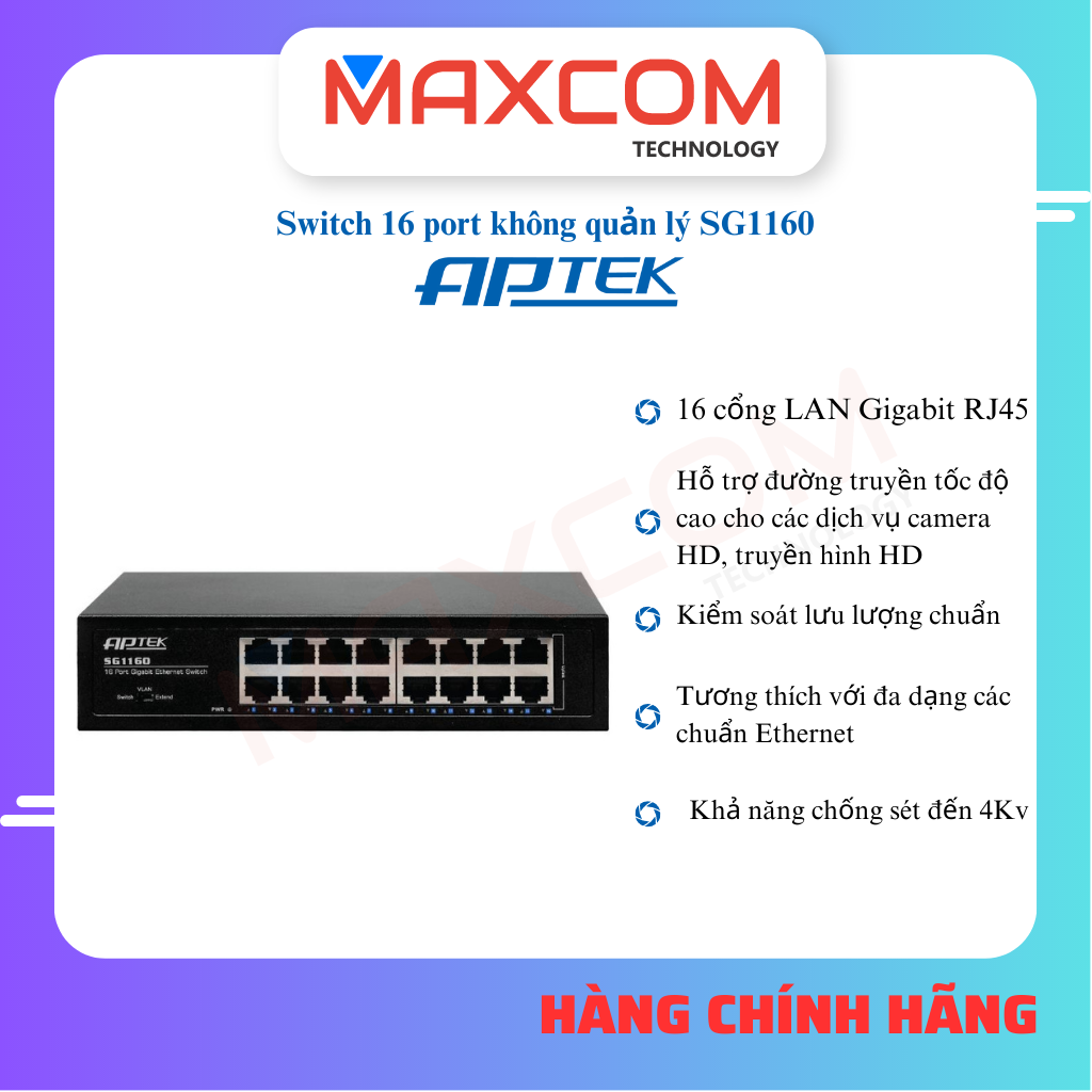 Switch APTEK SG1160 16 port Gigabit- Hàng chính hãng