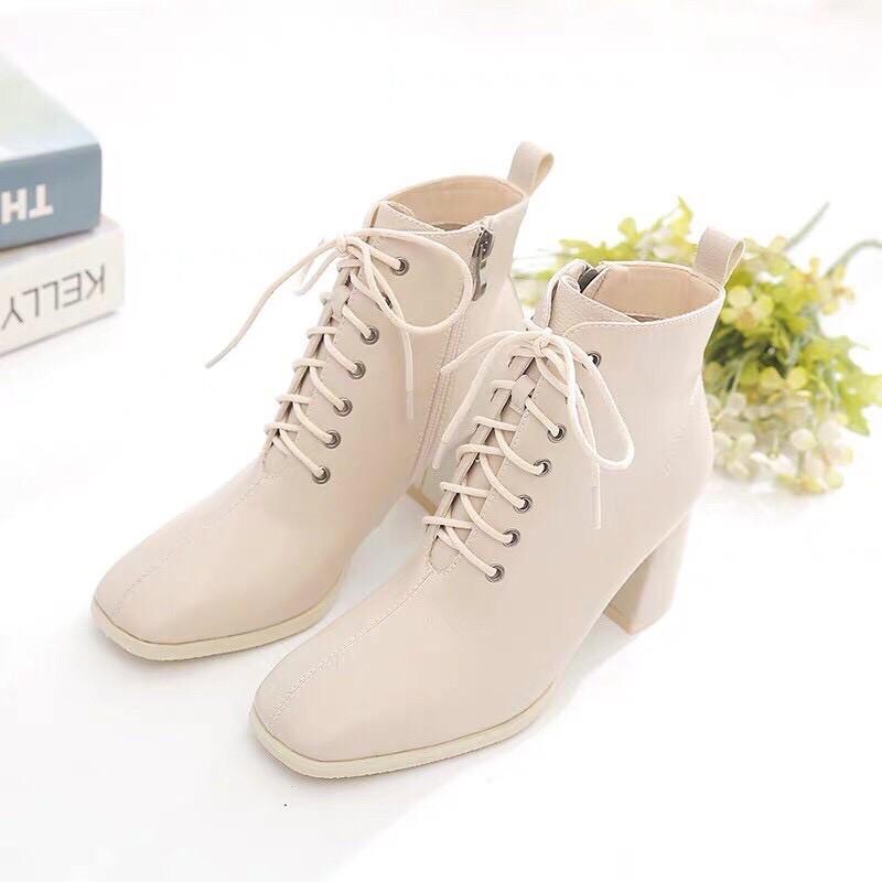 Bốt nữ cao gót, khóa sau mix dây buộc style xứ Hàn - Thời Trang PKT