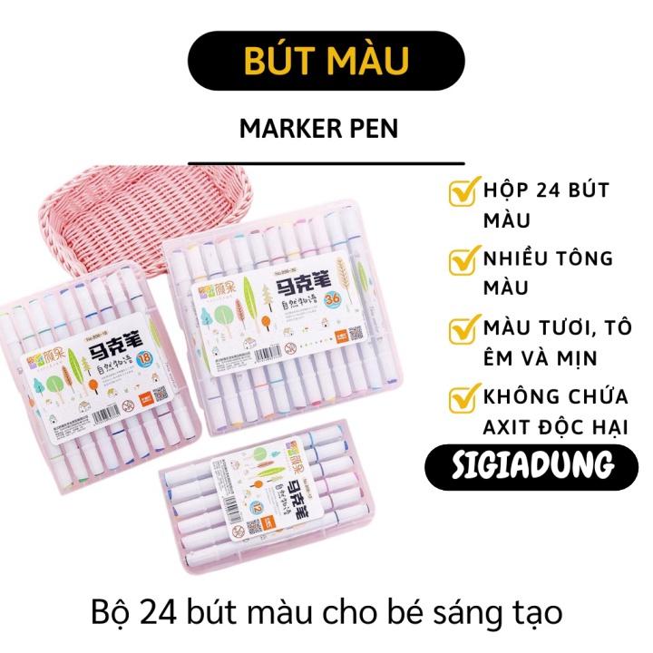 Bút Màu Nước - Bộ 24 Bút Lông 2 Đầu, Tô Màu Vẽ Tranh Nhiều Màu Cho Bé Vẽ, Highlight 6351