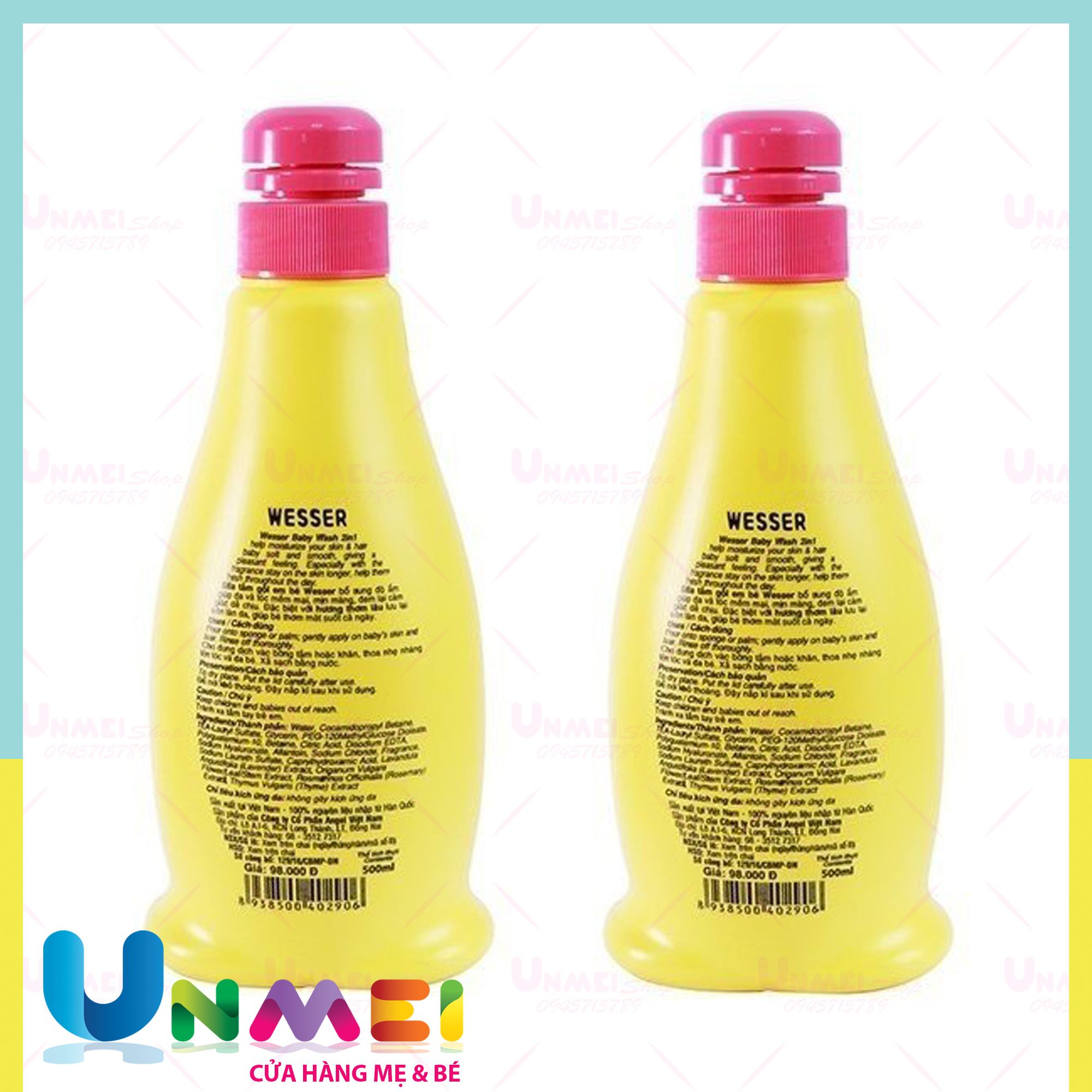 Sữa Tắm Gội Wesser 2in1 Hàn Quốc, Sữa tắm cho bé không cay mắt tặng 1 khăn Sữa Unmei Sợi Tre 6 Lớp