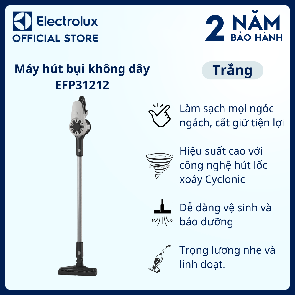 Máy hút bụi không dây Electrolux UltimateHome 300 - EFP31212 - Hoạt động liên tục đến 30 phút*. Làm sạch mọi ngóc ngách, cất giữ tiện lợi [Hàng chính hãng]