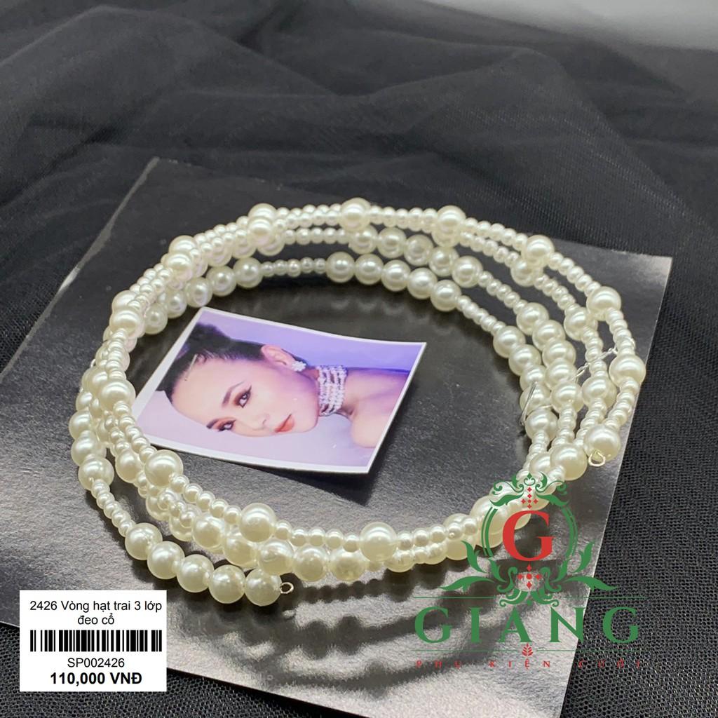 Vòng cổ hạt trai 3 lớp phụ kiện cô dâu chụp hình phụ kiện đi tiệc phụ kiện cưới Giang Sp002426