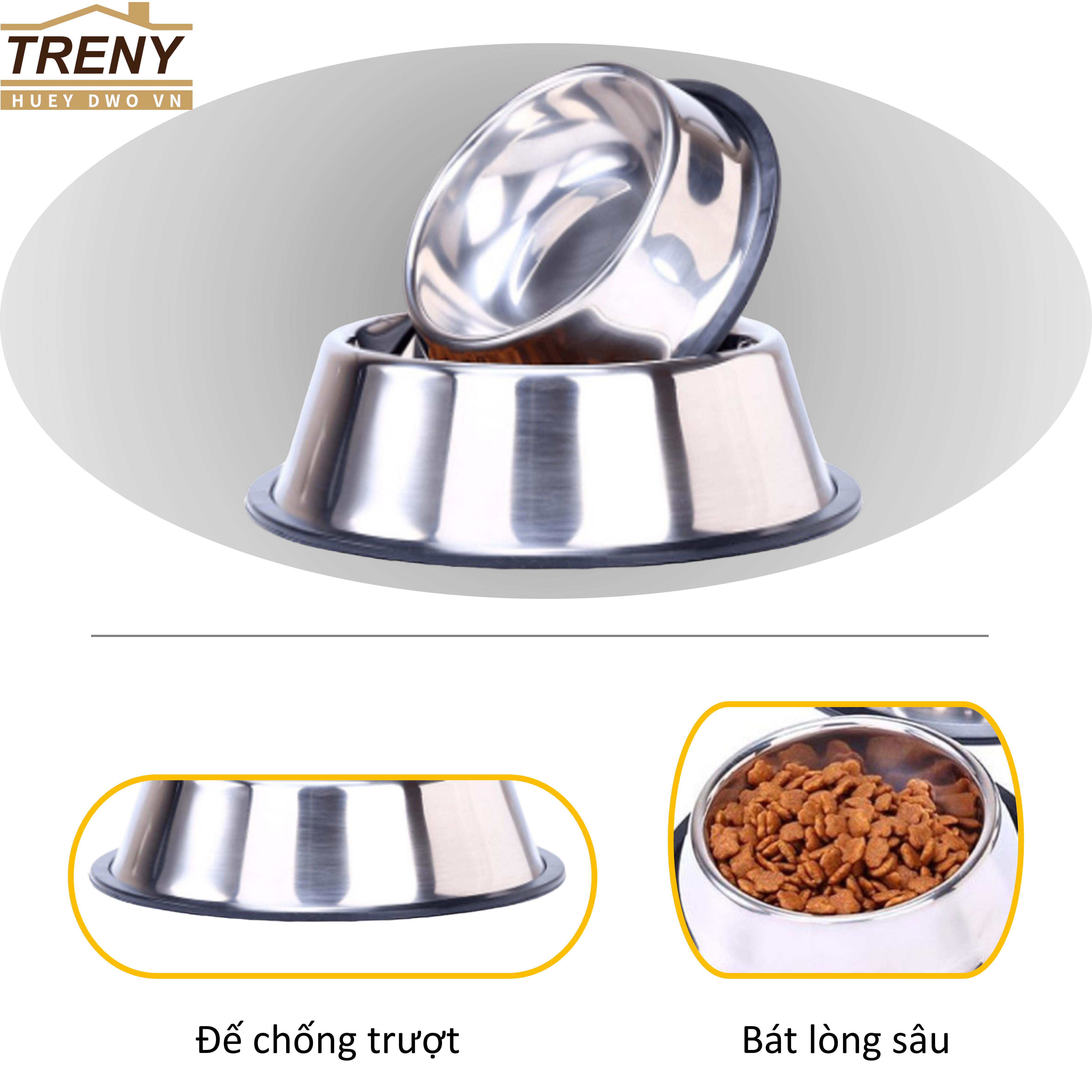 Bát inox đựng thức ăn cho chó - Bát inox không gỉ an toàn sử dụng - Có đế chống trượt - Kích cỡ lớn 34cm