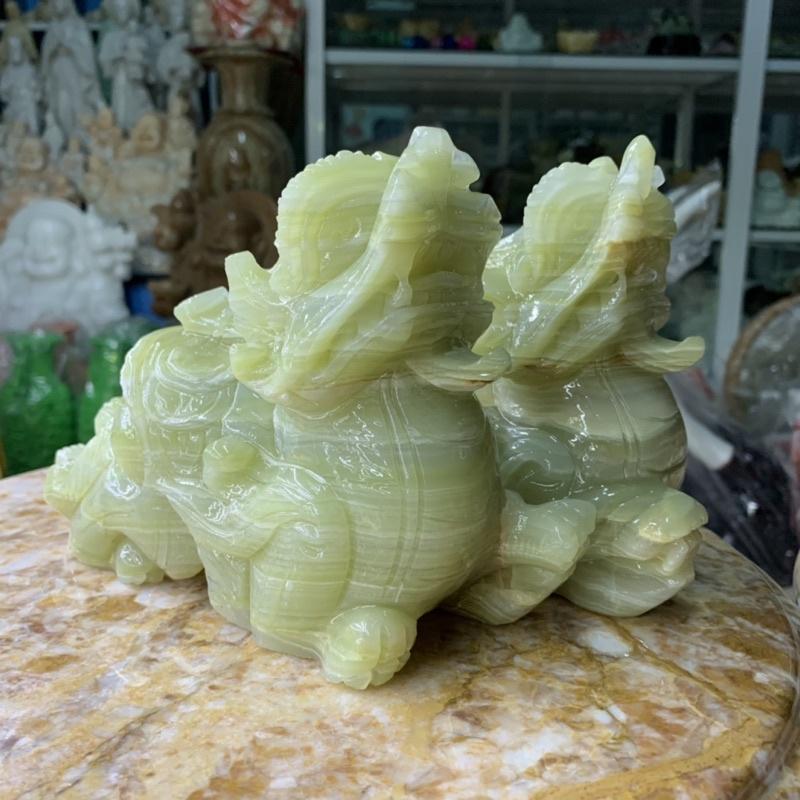 Cặp Tỳ Hưu Chiêu Tài Lộc Đá Ngọc Onix - ngang 20cm