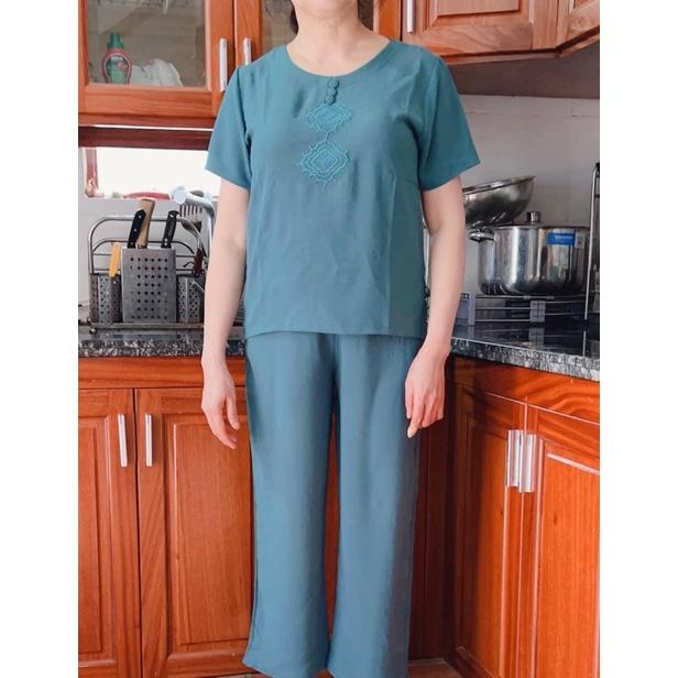️Đồ trung niên️Bộ đũi thêu cúc bọc cao cấp