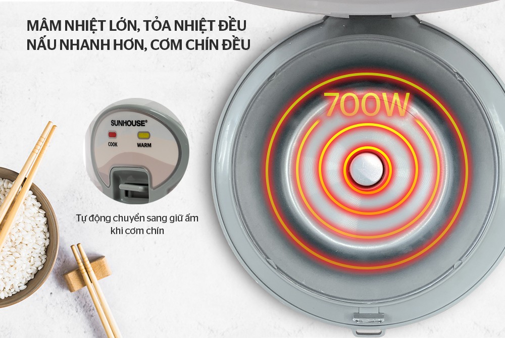 Nồi cơm nắp gài Sunhouse 1.8 lít SHD8602 - Hàng chính hãng