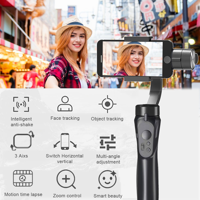 Gimbal chống rung cho điện thoại thông minh sử dụng hệ điều hành Android và IOS, 3 trục, xoay 360°, nhào lộn tùy thích, trợ lý chụp ảnh quay phim lý tưởng F6