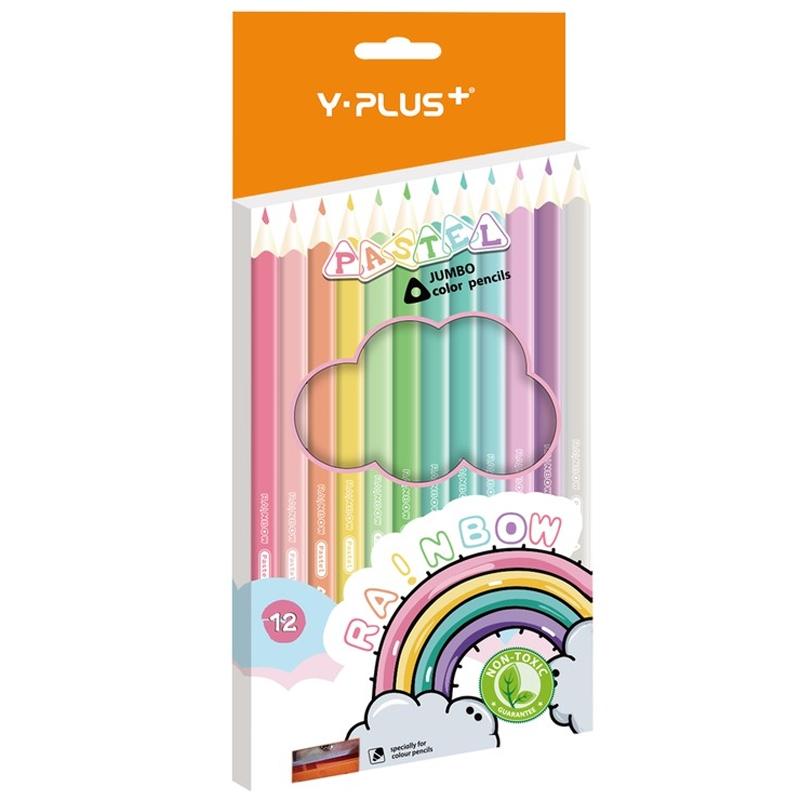 Bút Chì Màu Gỗ YPLUS+ Rainbowl Pastel Jumbo 12 Màu Có Chuốt PC200300-RB