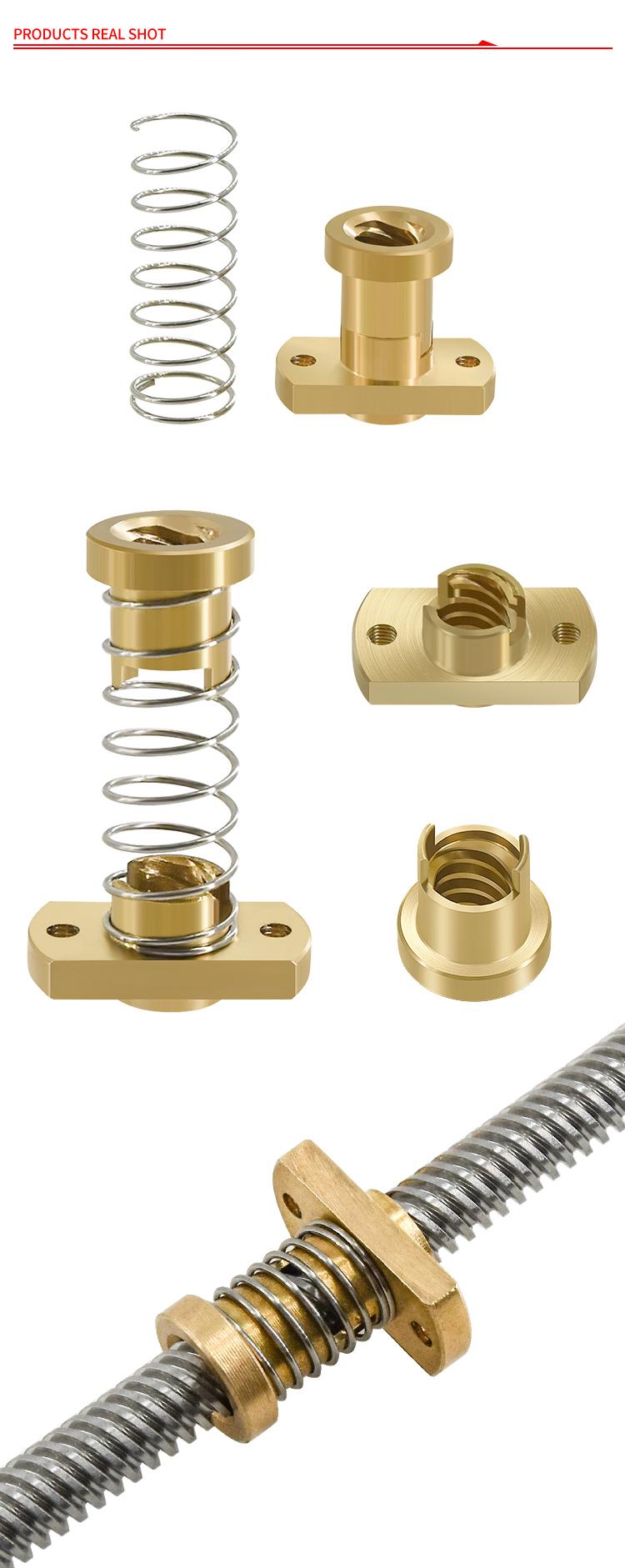 T8 Dây dẫn chống phản ứng dữ dội Vít 2 mm/8 mm Đồng thau/Đai ốc POM được sử dụng để nâng cấp Máy in 3D Ender 3 CR-10 Thanh ren Acme Loại bỏ khoảng cách
