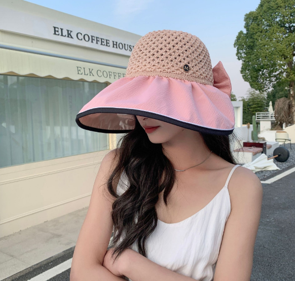 Mũ nữ rộng vành gắn nơ phong cách Hàn bản to, nón chống nắng chống tia cực tím