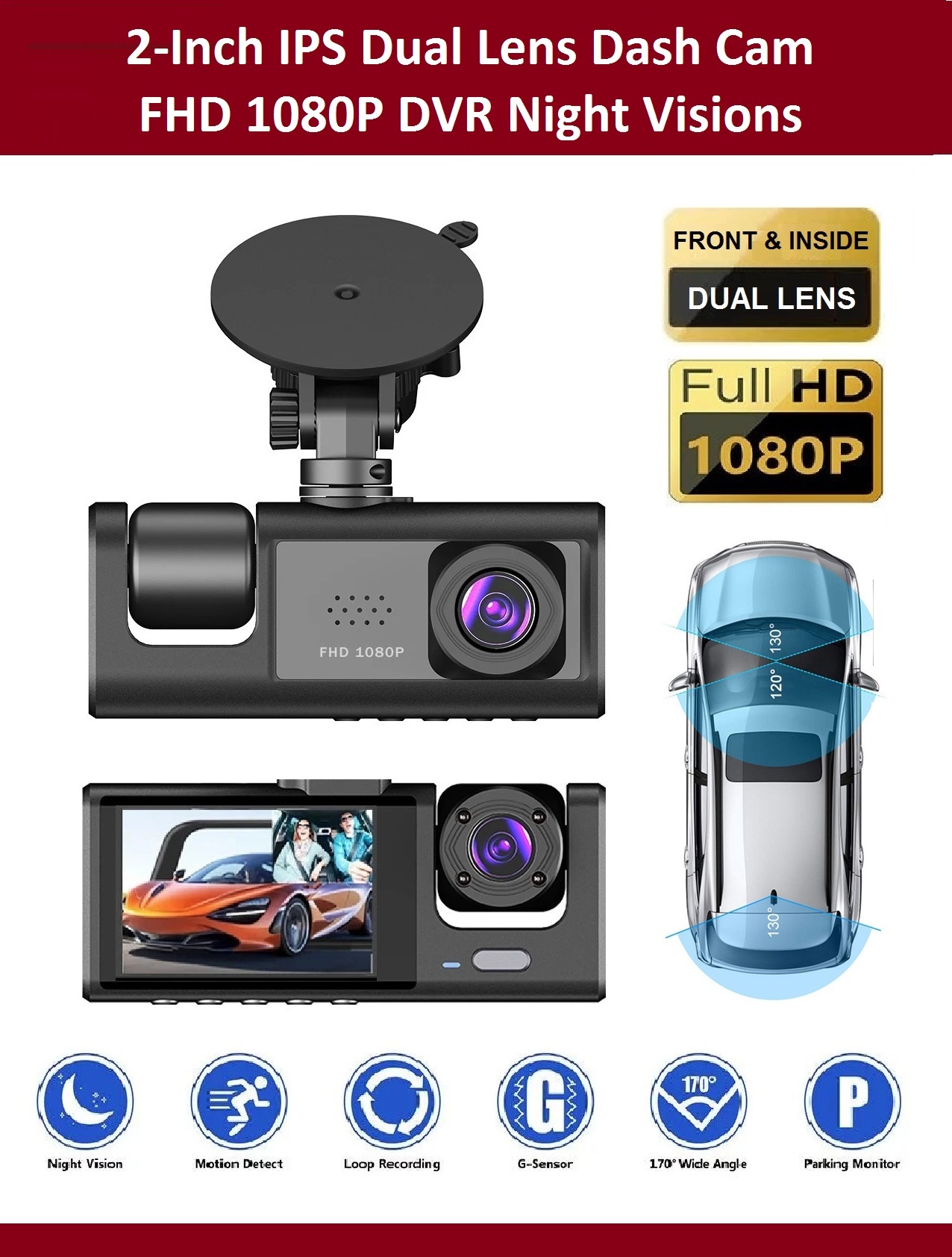 Camera Hành Trình 2 Mắt X01 FHD 1080P 30fps IR Ghi Hình Trước Và Trong Xe