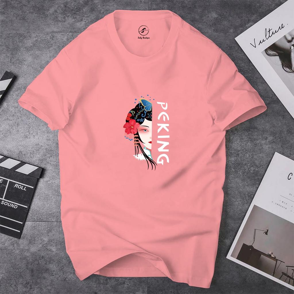 Áo Thun Nữ In Chữ Peking Vải Cotton Dày Dặn Co Giãn Tốt Form Xuông Mặc Thoải Mái-ST001 Sally Boutique