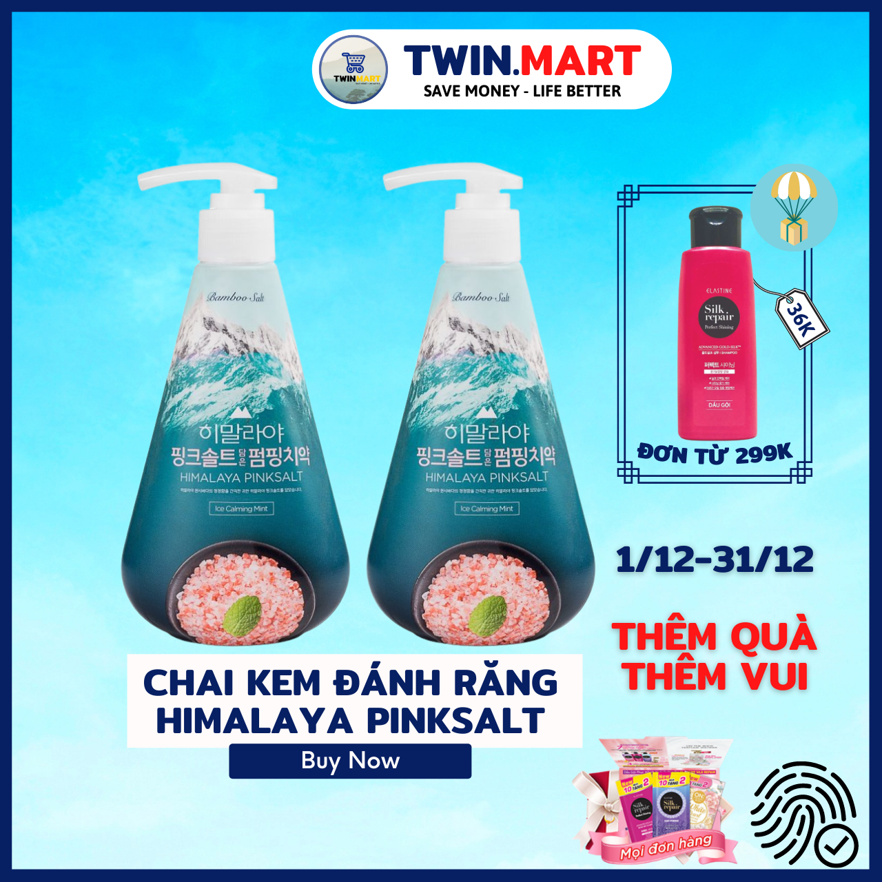 Chai Kem đánh răng Bạc Hà Muối Hồng Himalaya Pink Salt Floral Mint - Ice Calming - Brightening Pumping 285g