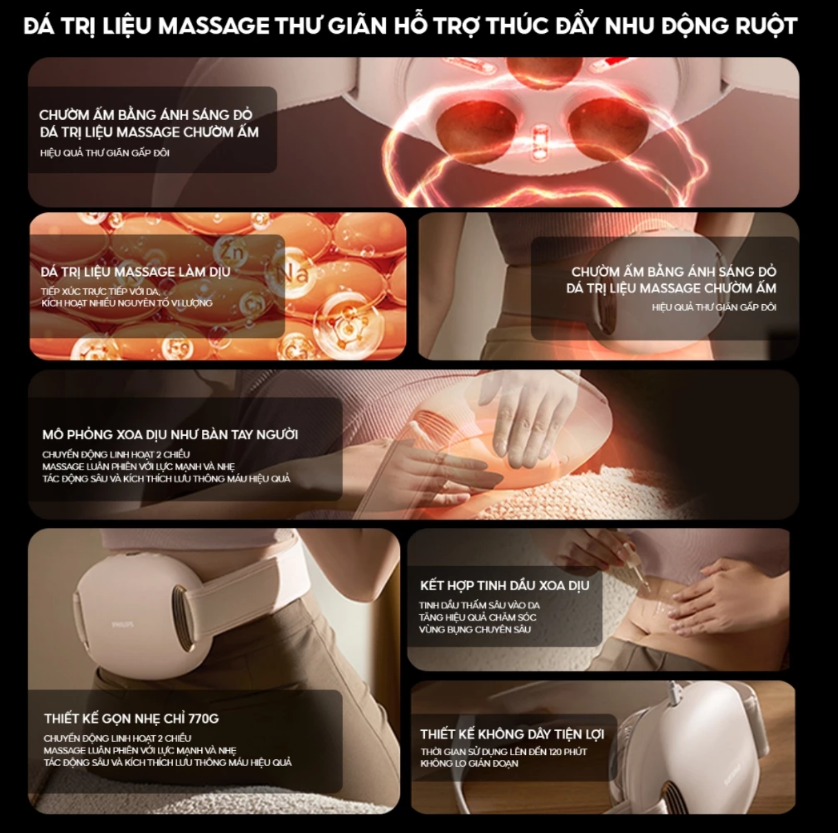 Máy Massage Bụng Philips PPM4371 - Massage Đa Năng - Chườm Ấm Ánh Sáng Đỏ - Hàng chính hãng