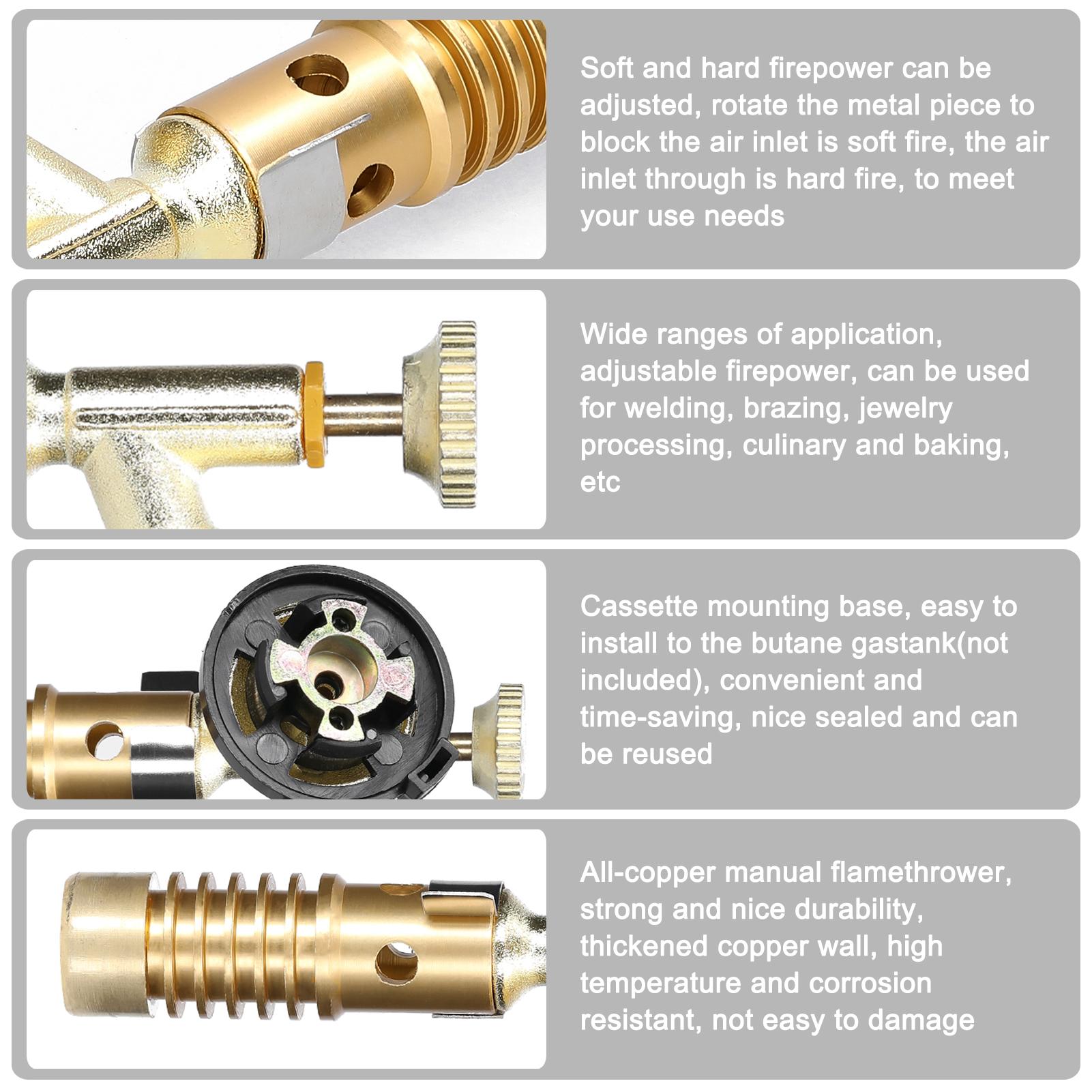 All-Copper Welding Torch Cassette Manual Flamethrower Portable Gases Burner High Temperature Resistant with Adjustable Firepower for Soldering Welding Culinary Baking0