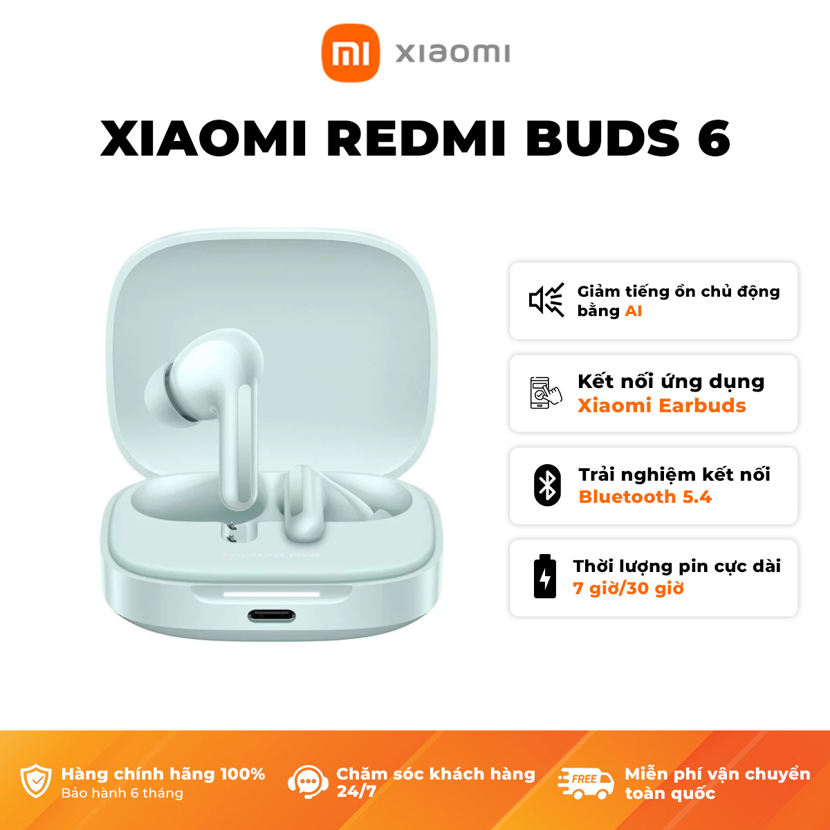 Tai Nghe Bluetooth Xiaomi Redmi Buds 6 - Hàng Chính Hãng, Bảo Hành 6 Tháng