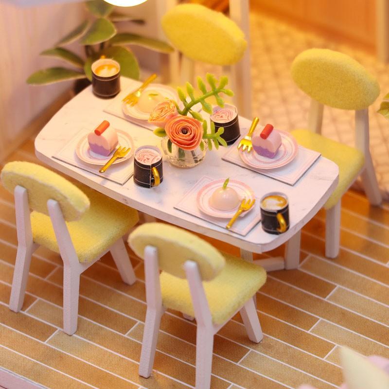 Mô hình nhà gỗ búp bê tự lắp ráp với nội thất mini 1 lầu có đèn cho bé mã M2001 quà tặng cho bé trẻ em