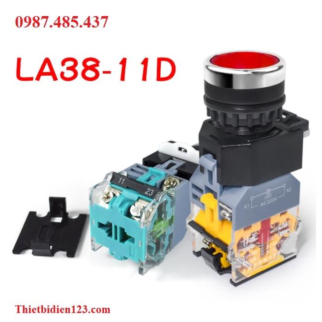 Nút nhấn nhả có đèn 220v LA38-11 Phi 22mm 1 NO + 1NC