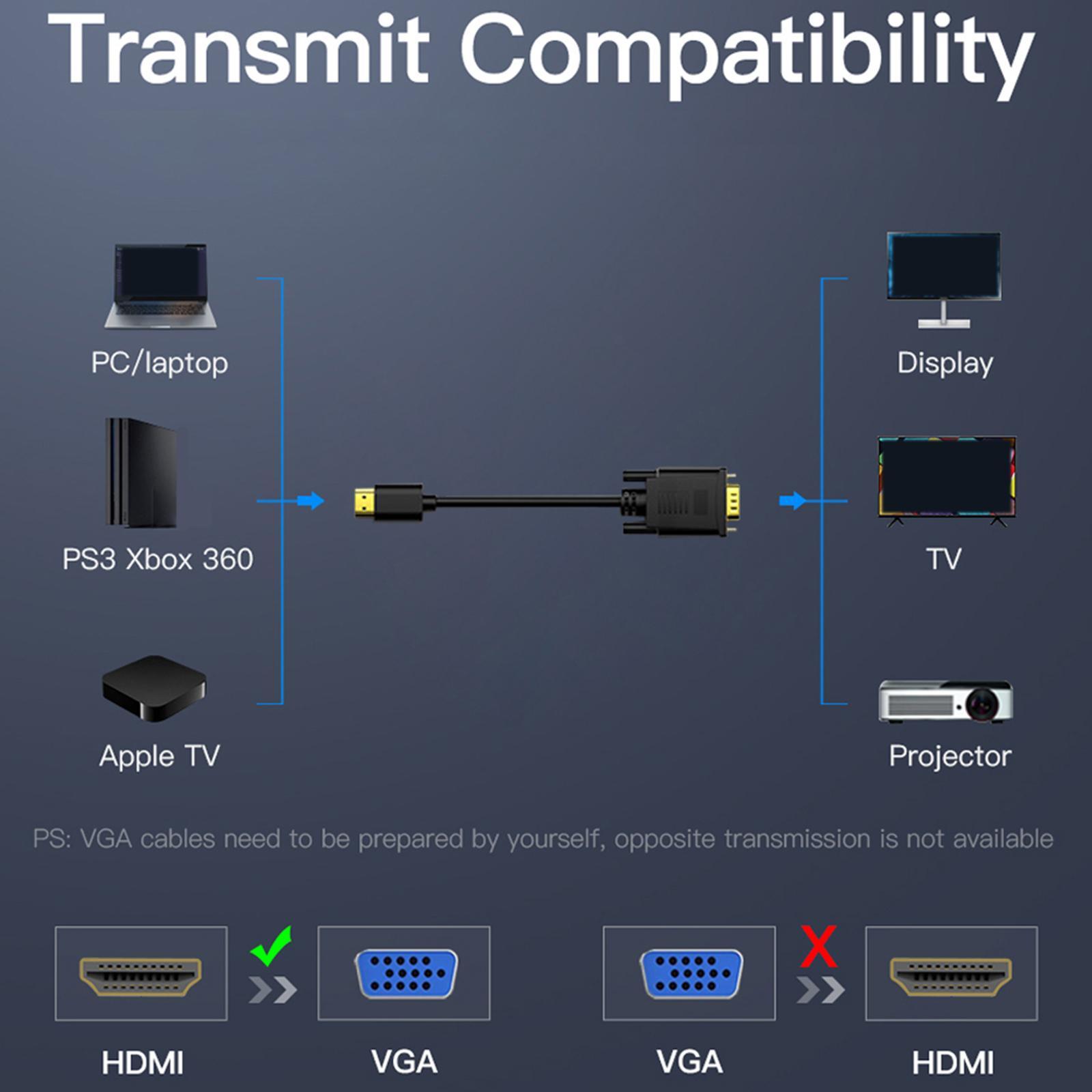 To VGA Cable 1080P Plated Connector for PC Computer Desktop