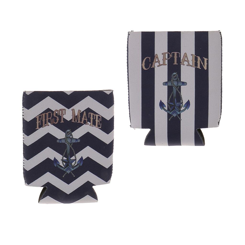 2pcs Beer Bottle Tin Holder Can Cooler Sleeve Wrap First Mate Captain Anchor