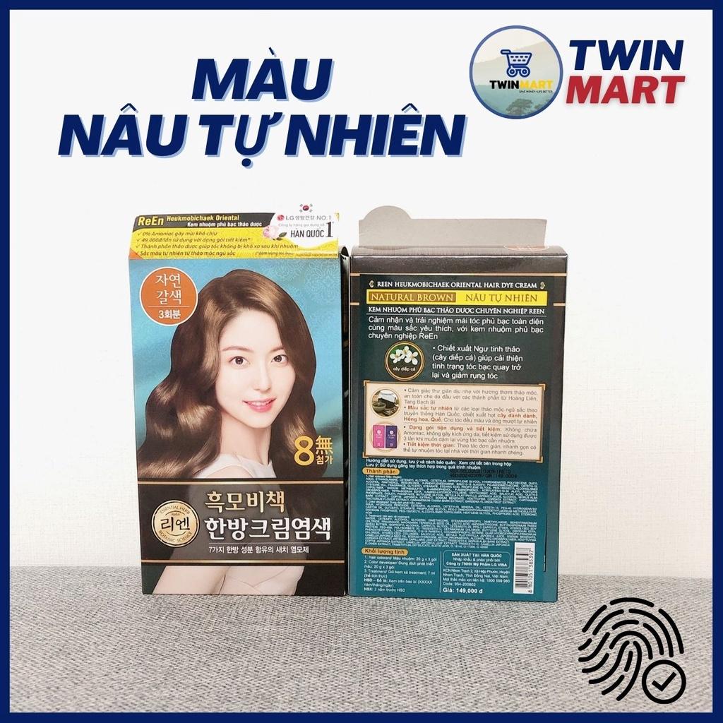 MÀU NÂU TỰ NHIÊN ( 3 GÓI) - Kem nhuộm phủ bạc thảo dược Hàn quốc REEN HEUKMOBICHAEK ORIENTAL CREAM