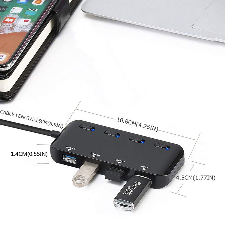 Hub Chia 4 Cổng USB 3.0 Ultra Slim siêu mỏng có công tắc bộ chia cổng USB 3.0