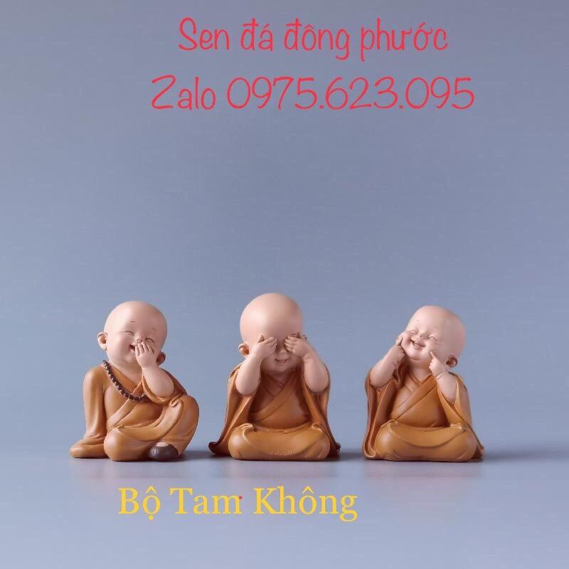 (HCM)-Bộ 3 Tượng Tam Không- Tượng chú tiểu áo lam chất liệu Composite 8cm- Phụ kiện tiểu cảnh trồng sen đá, xương rồng, cây phong thuỷ