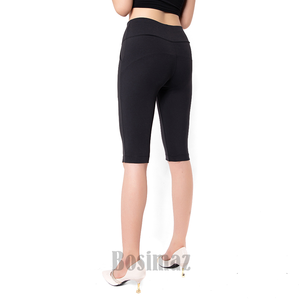 Quần Legging Nâng Mông Bosimaz MS371 ngắn túi trước màu đen, thun co giãn 4 chiều, vải đẹp dày, thoáng mát không xù lông.