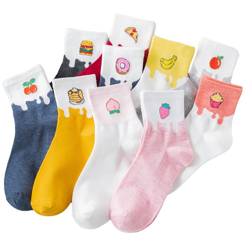 Combo 5 Đôi Tất Vớ Nữ Cotton Cao Cổ In Hình Món Ăn Phong Cách Valentine Ngọt Ngào TN36