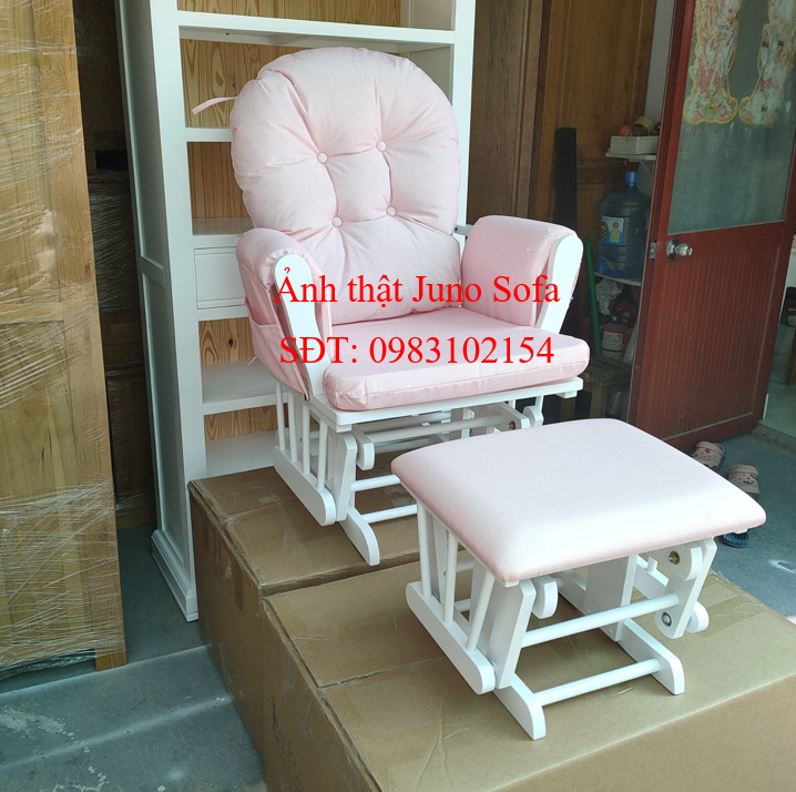 Ghế lắc thư giãn Rocking chair Juno Sofa Màu trắng Nệm hồng phấn