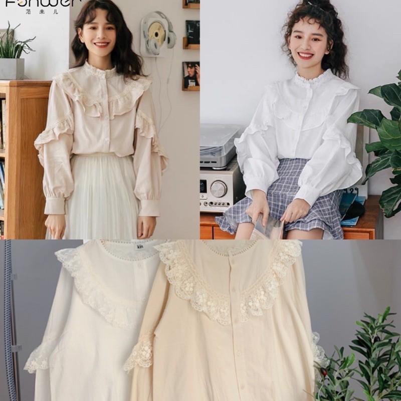 Áo babydoll tiểu thư - áo sơ mi viền bèo xinh xắn
