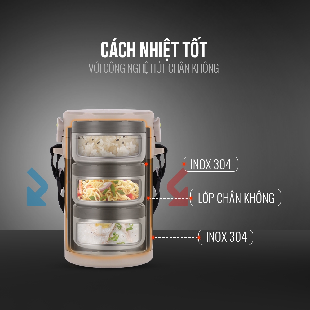 Hộp Cơm Giữ Nhiệt Văn Phòng Inox 304 Emich EL8293 dung tích 1.8 Lít