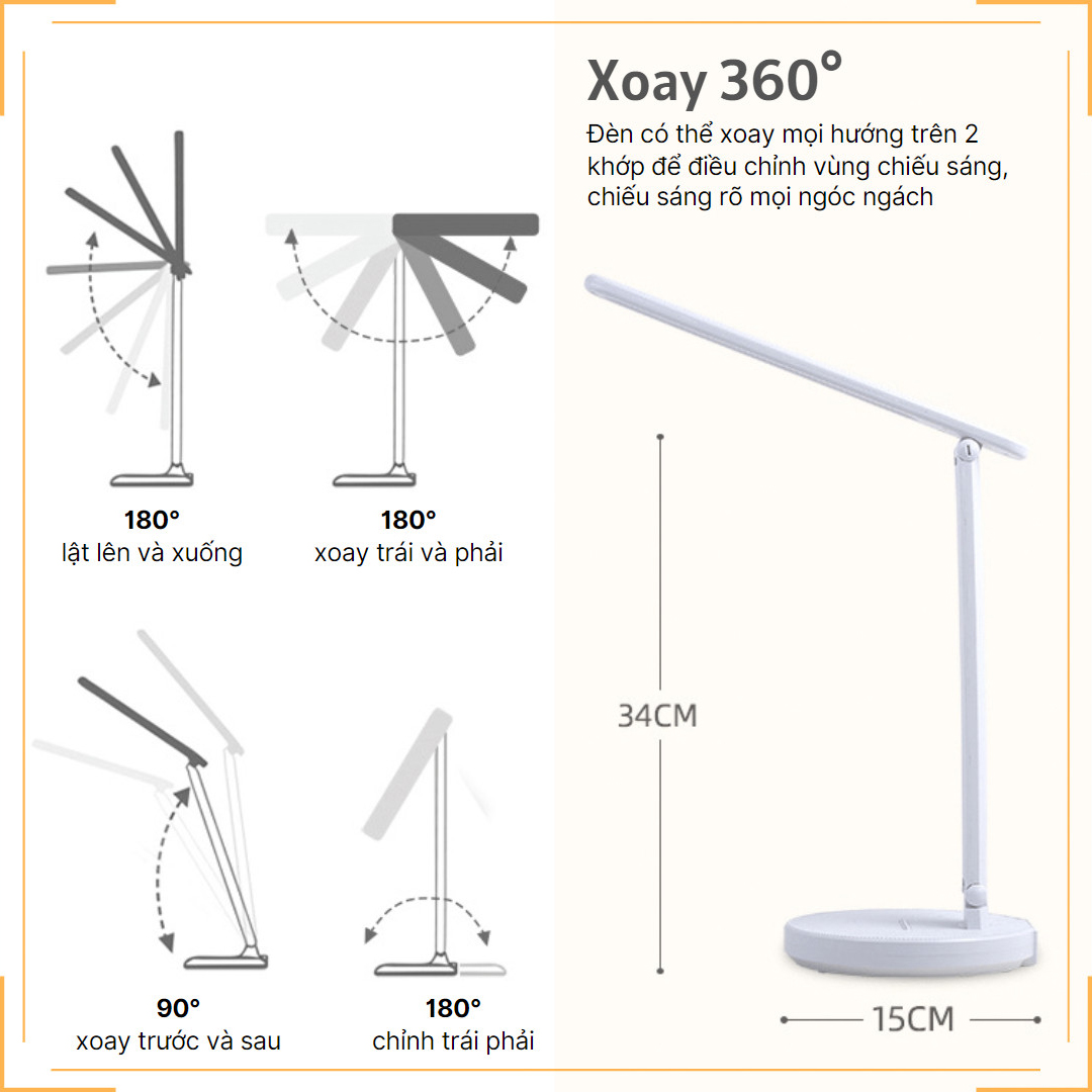 Đèn học để bàn Sạc pin Gấp gọn 3 nhiệt độ màu Cao cấp