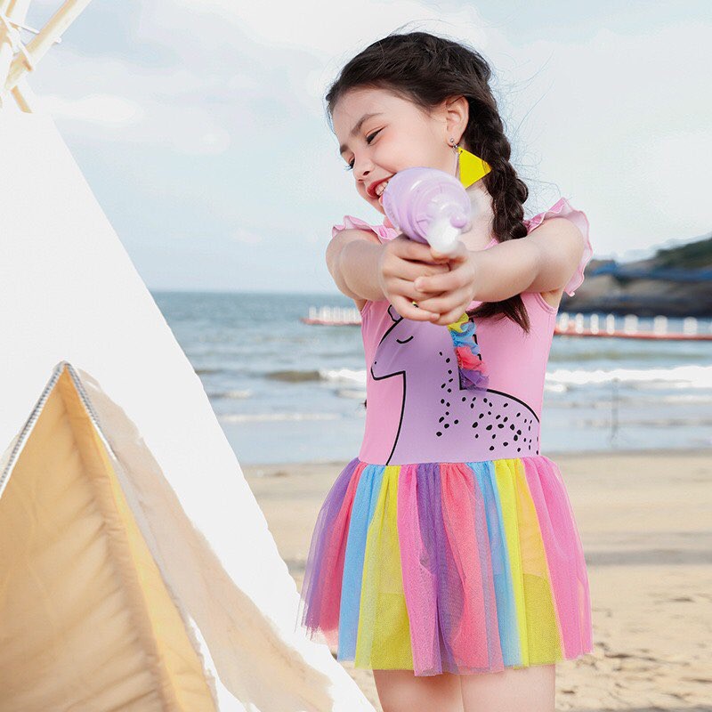 Đồ bơi bé gái ngựa hồng Pony cầu vồng sát nách liền thân siêu xịn mẫu mới hè 2-8T